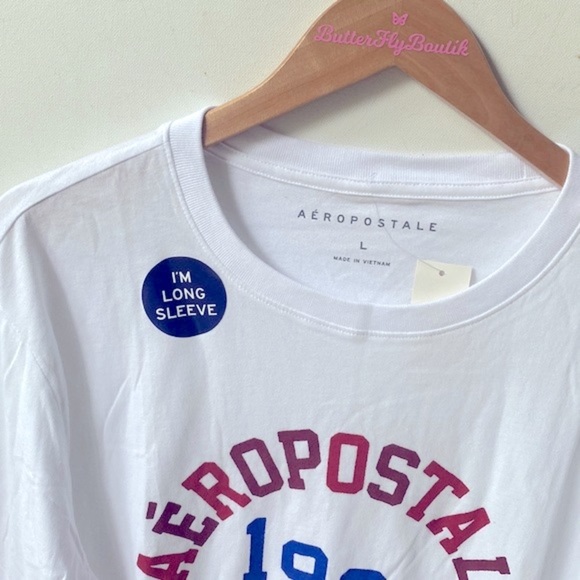 Aeropostale White Long-sleeve Tee Shirt, Size L, NWT - Picture 2 of 6